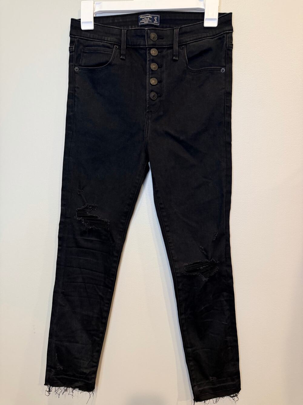 Abercrombie&Fitch Simone High Rise Ankle Jeans Distressed Black Button Fly 27 4S